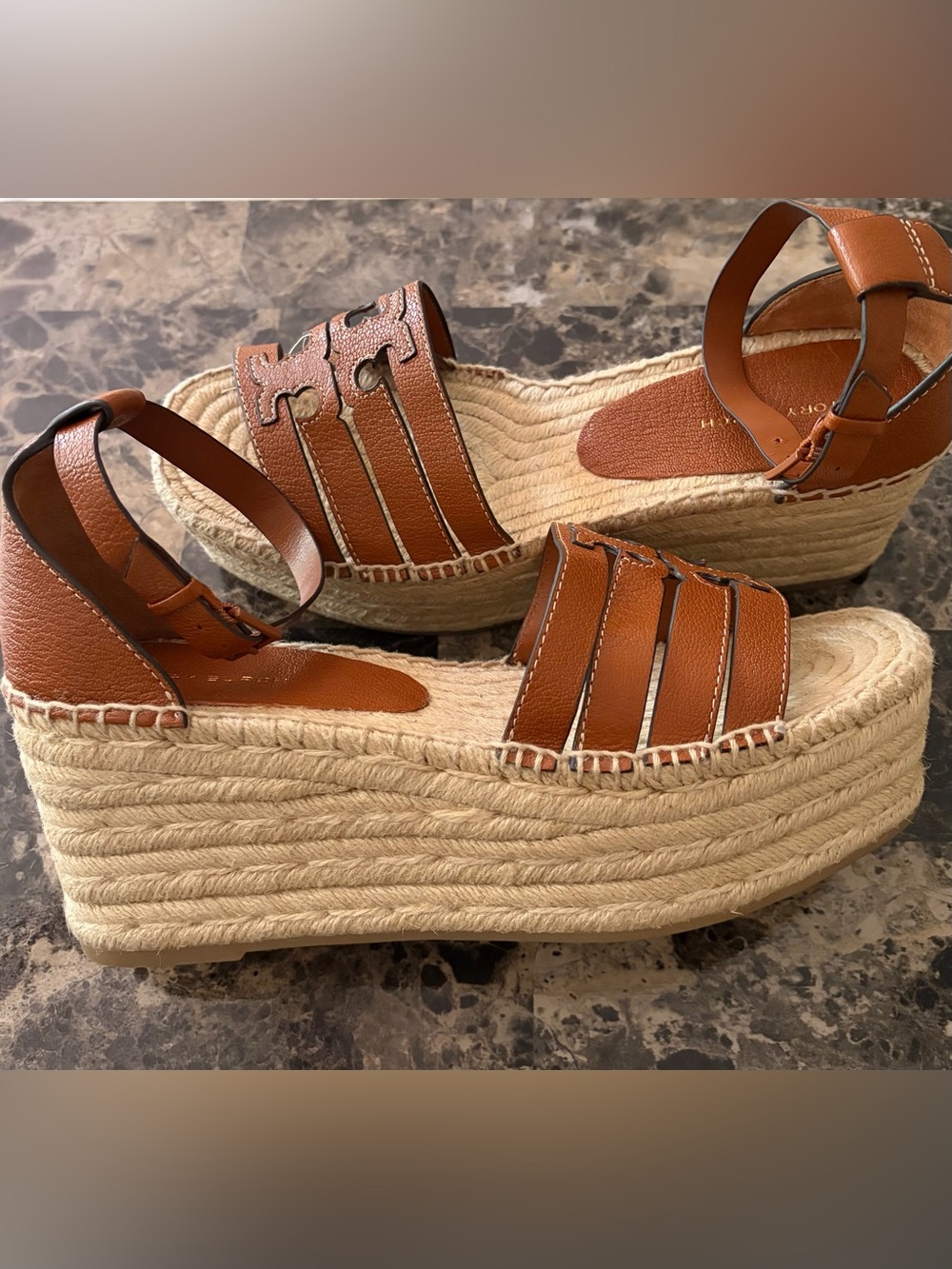 NWOT Tory Burch Ines Tumbled Leather Wedge Espadrille 80MM - Size 8 *DAMAGED*